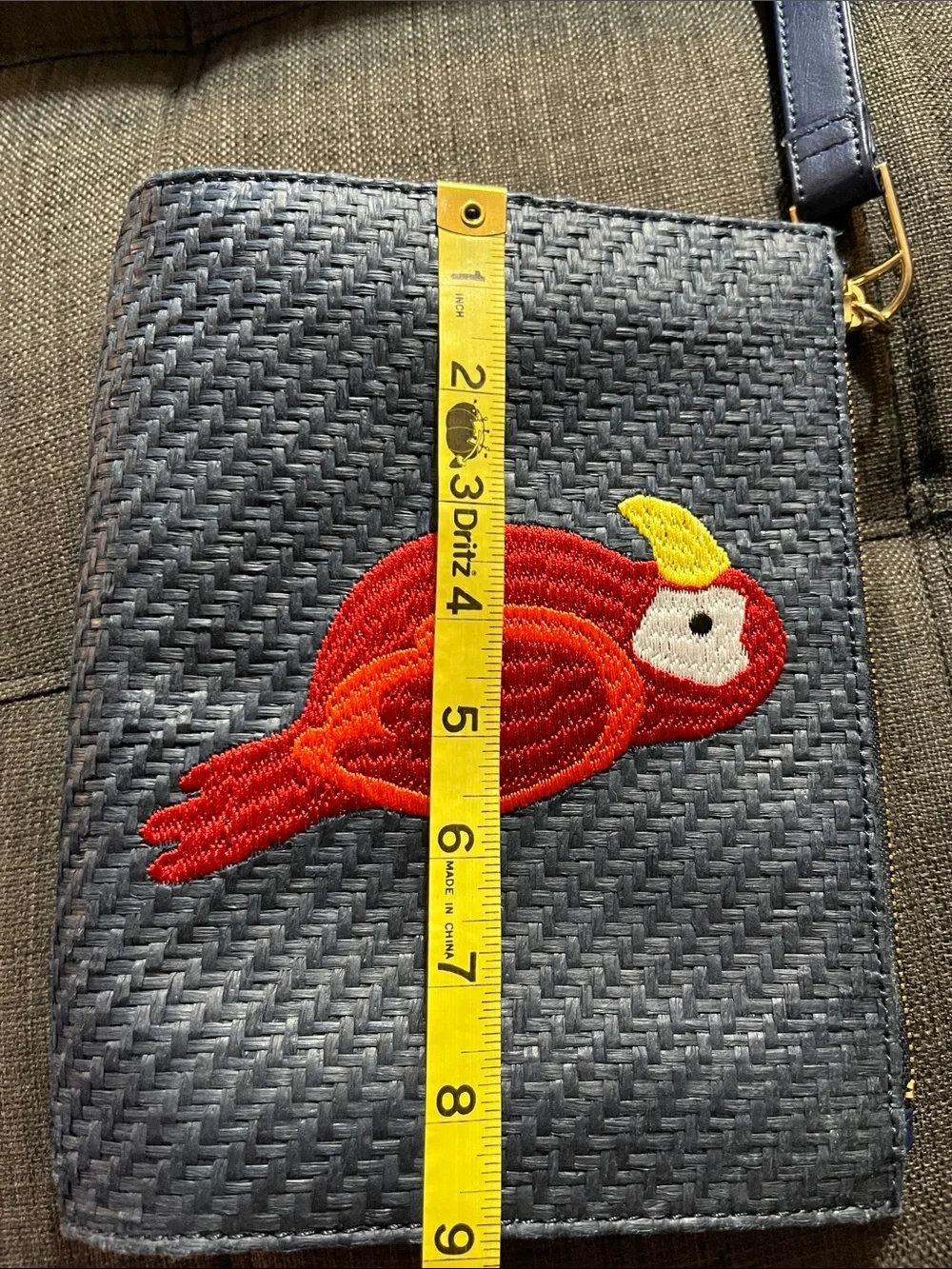 Talbots Navy Blue Embroidered Red Parrot Clutch Purse